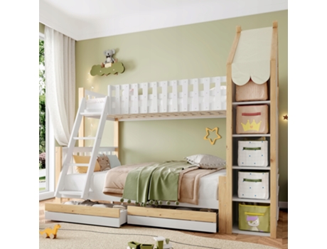 Beliche Arhatreya Com Grade, Detalhe Casa, Treppe, 2 Gavetas E Grade Irregular (90/140x200 Cm Branco/natural)