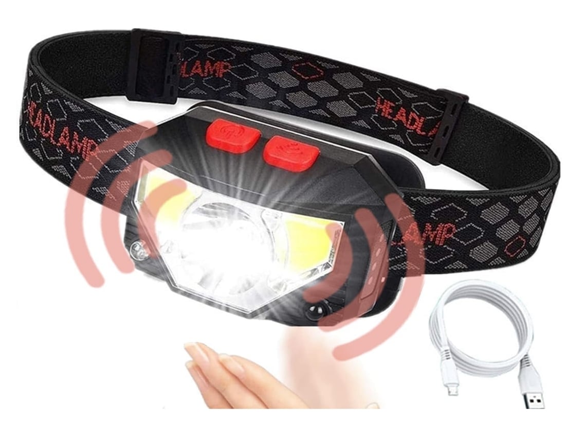 Farol Led com 6 Modos de Luz Lanterna Controle Sensor Movimento para Crianças e Adultos Ciclismo Corrida Caminhada Preto Bisbisous VIGA EUROPE