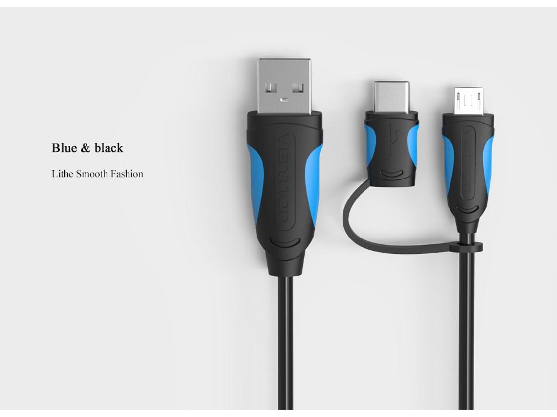 Cabo de Dados Vention Micro USB USB-C para USB 2 em 1 2 m