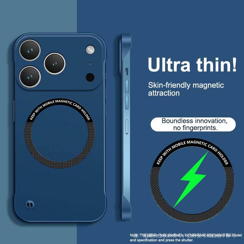 (azul, Iphone 14 Pro Max) Capa Magnética Ultrafina Sem Bordas, Compatível Com Carregamento Sem Fio, Parte Traseira Rígida