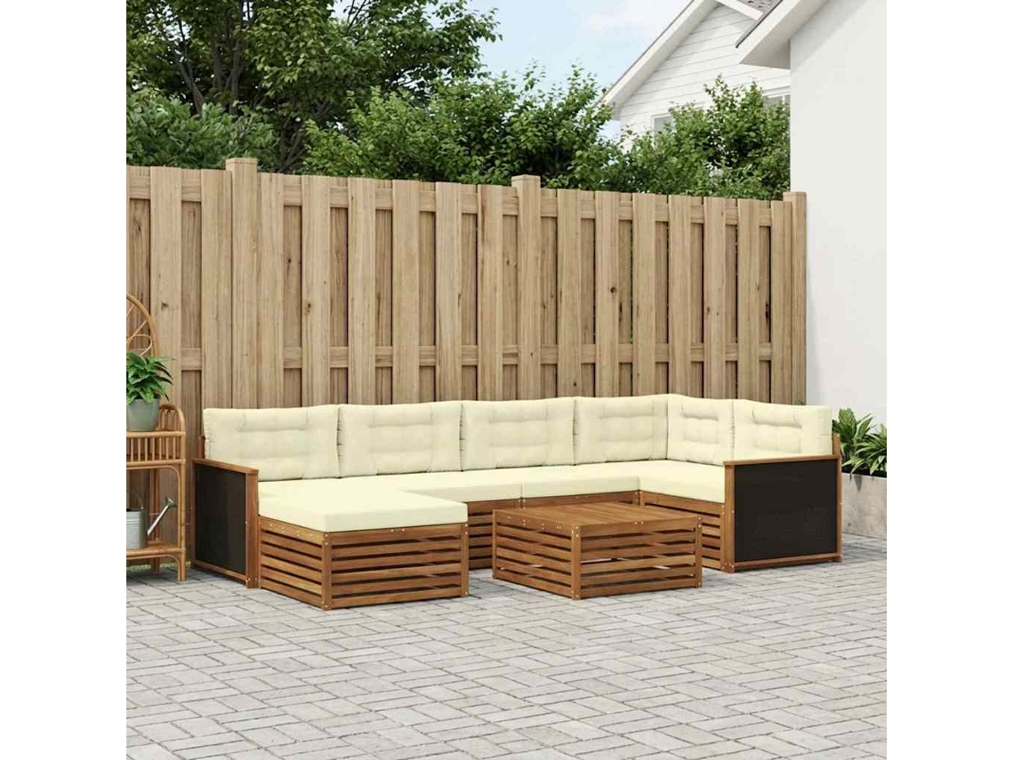 Vidaxl Conjunto De Sofás Para Exterior 7 Unid. Natural E Creme
