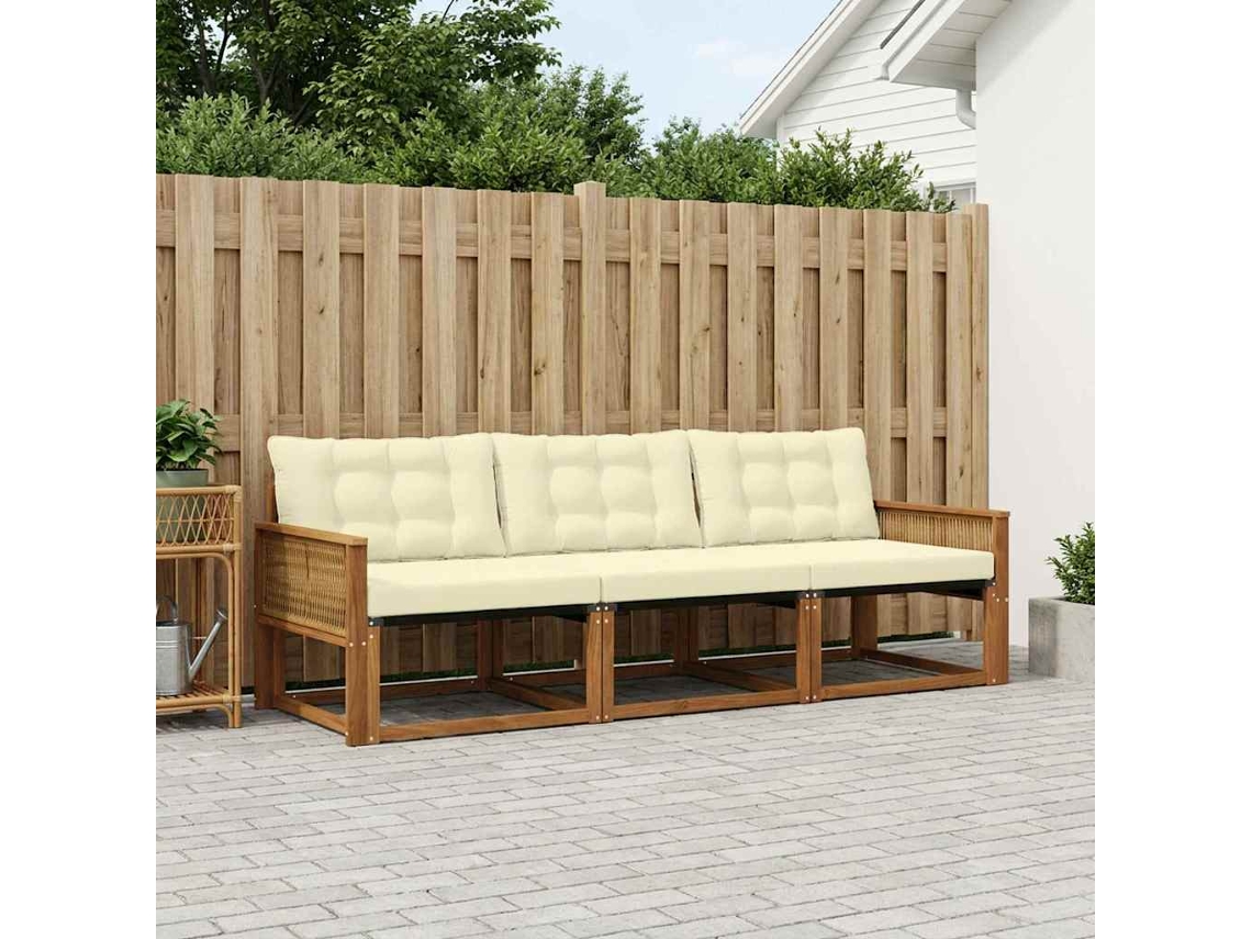 Vidaxl Conjunto De Sofás Para Exterior 3 Pcs Natural E Creme