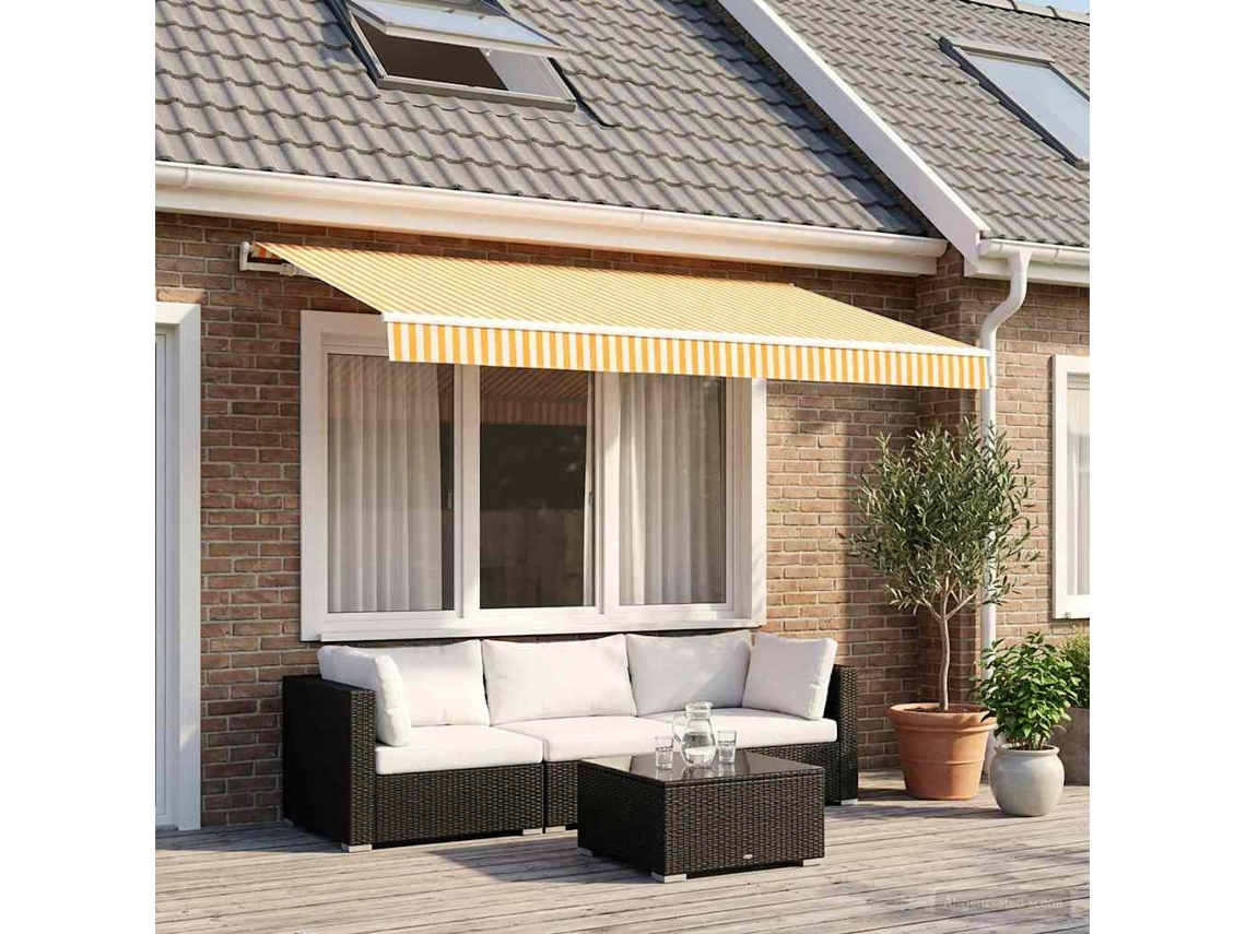 Vidaxl Tecido De Substituição Para Toldo Amarelo E Branco 350 X 250 Cm