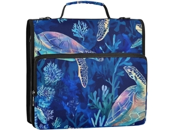 Organizador Estético Azul com Estampa de Peixe Inverno, 3,8 Cm, 3 Argolas, Zíper e Alça Ombro Documentos Imp