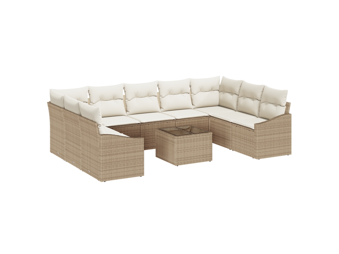Conjunto 10 Sofá Modular Exterior Vidaxl Bege Vime Pe (289 X 178,5 X 85 Cm)