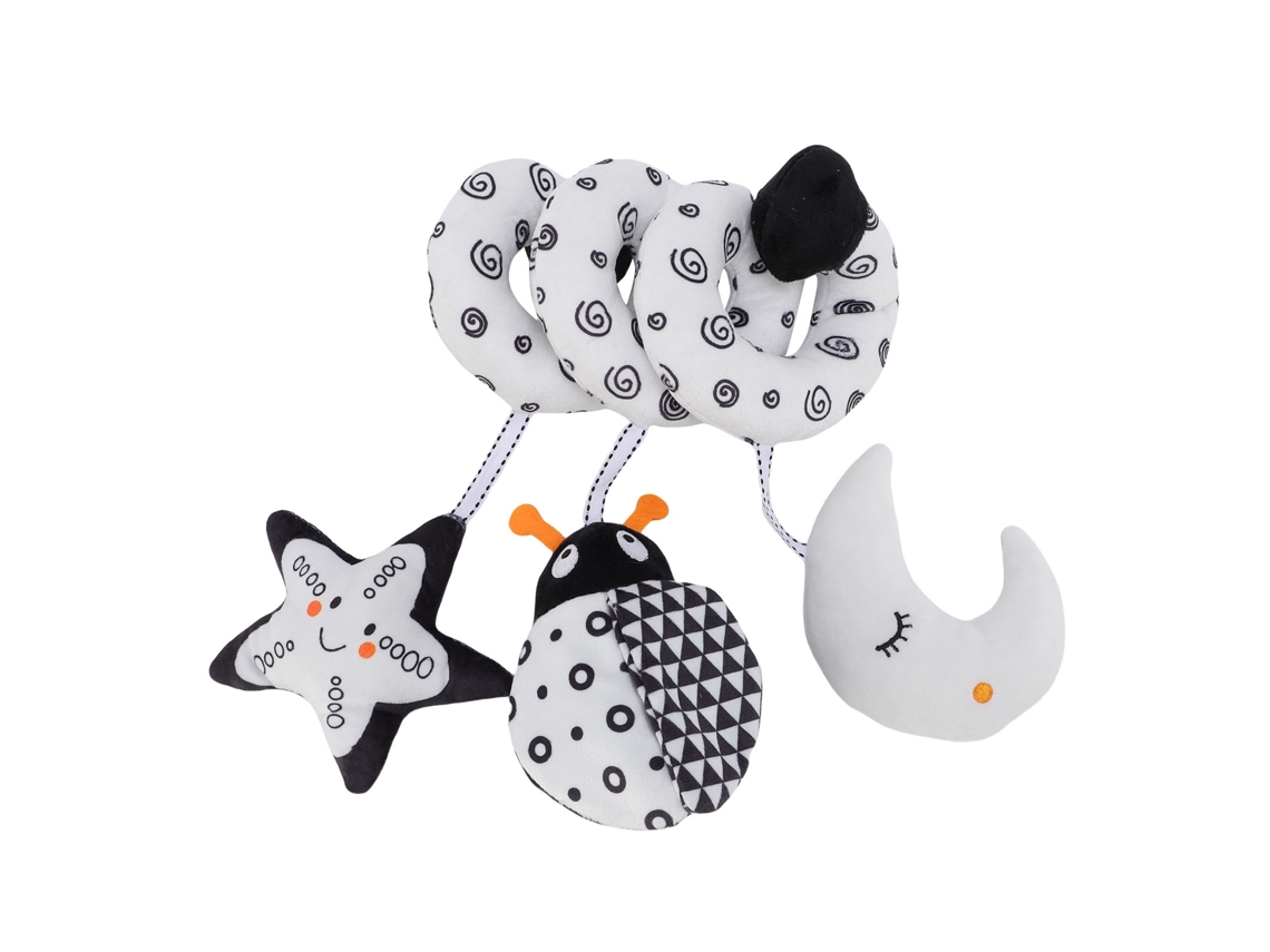 Primerox brinquedo Pendurado de Pelúcia com Chocalho para Berço Bebê Animais Preto e Branco