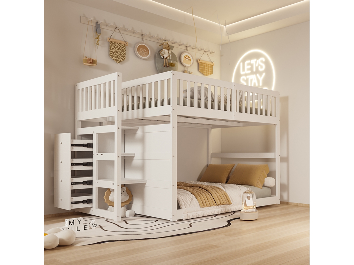 Beliche Baixa BTFORUS 140x200cm com Espaço de Armazenamento e Grades Altas (não inclui colchão)