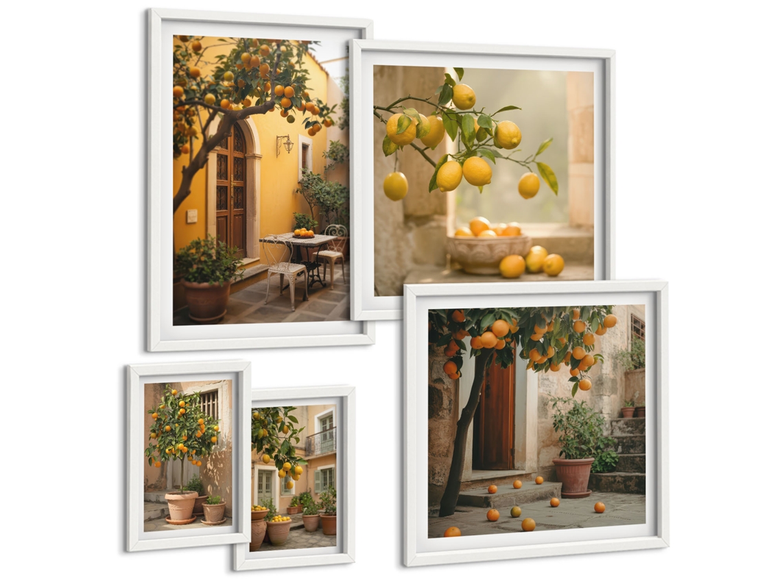 Conjunto De Pinturas Frutas Cítricas No Jardim Espelharte (5 Peças)