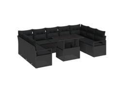 Conjunto 10 De Sofás De Jardim  Com Almofadas Vidaxl De Polirattan Preto