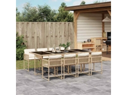 9 Pcs Conjunto De Jantar P/ Jardim Com Almofadões Vime Pe Bege Dkd Home Decor