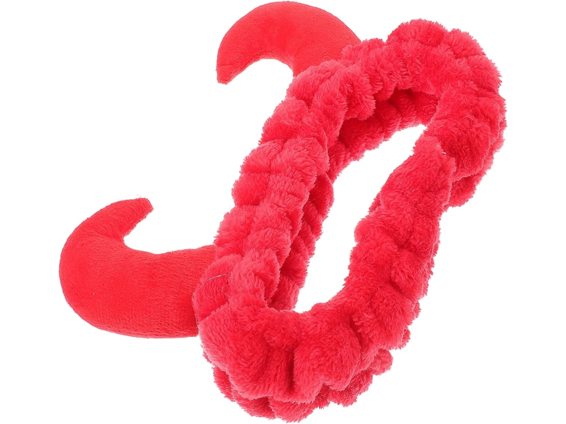 Faixa De Cabeça De Pelúcia Vermelha Com Chifres, Prática Para Lavar O Rosto.