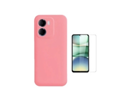 Kit Vidro Clearglass Capa Silicone Líquido Phonecare Para Xiaomi Redmi 15a - Rosa