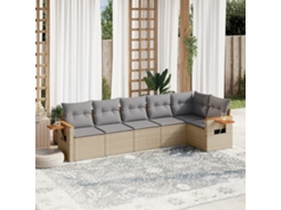 Vidaxl 6 Pcs Conjunto De Sofás P/ Jardim Com Almofadões Vime Pe Bege