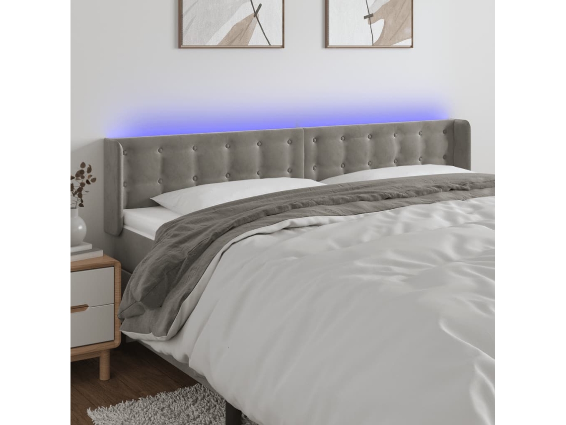 Cabecero de Terciopelo con Luces LED 203x16x78/88 cm Gris Claro