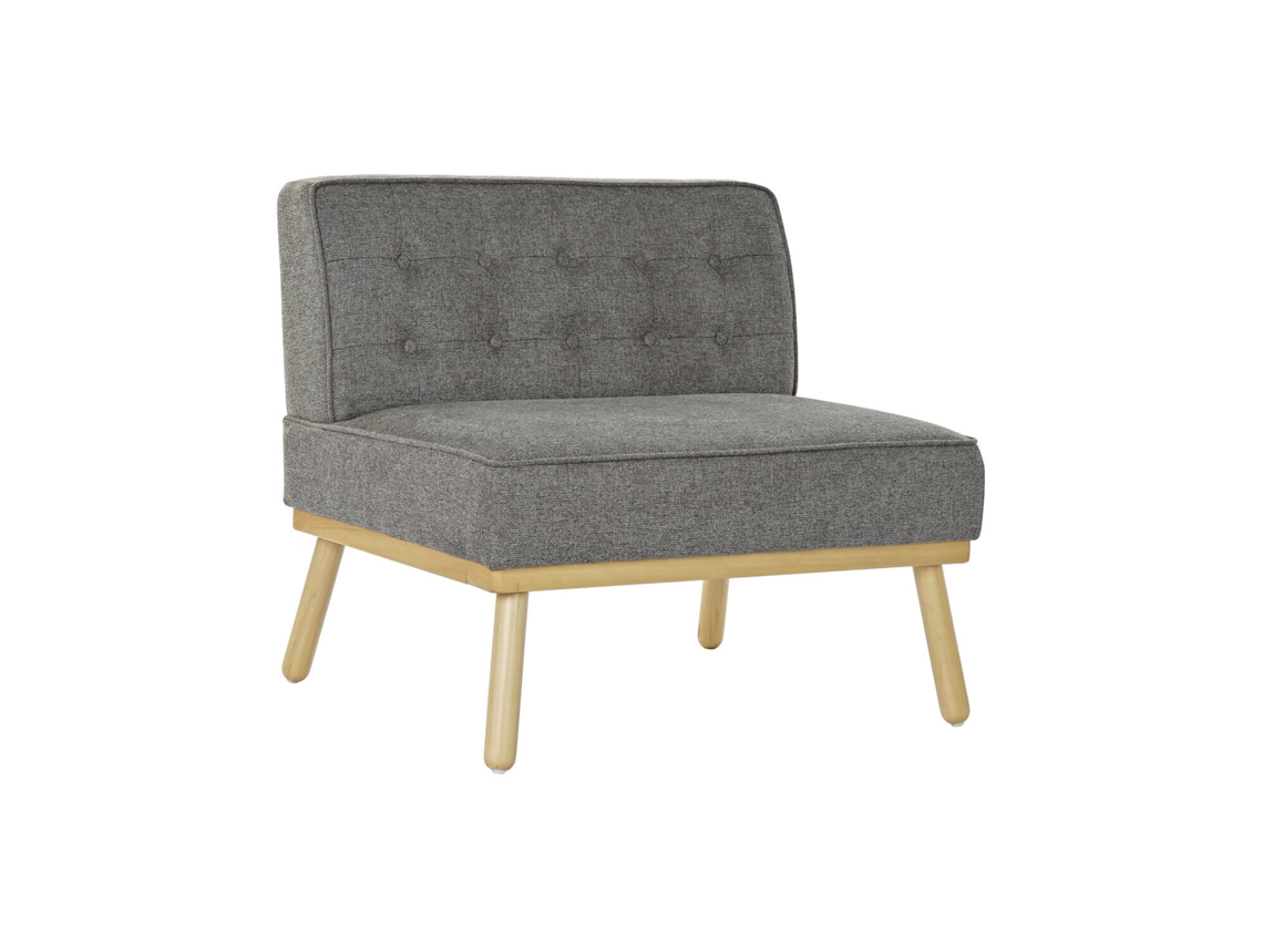 Poltrona ALEXANDRA HOUSE LIVING em linho, madeira de abeto, com capitonê, cinza escuro (80x66x72cm)