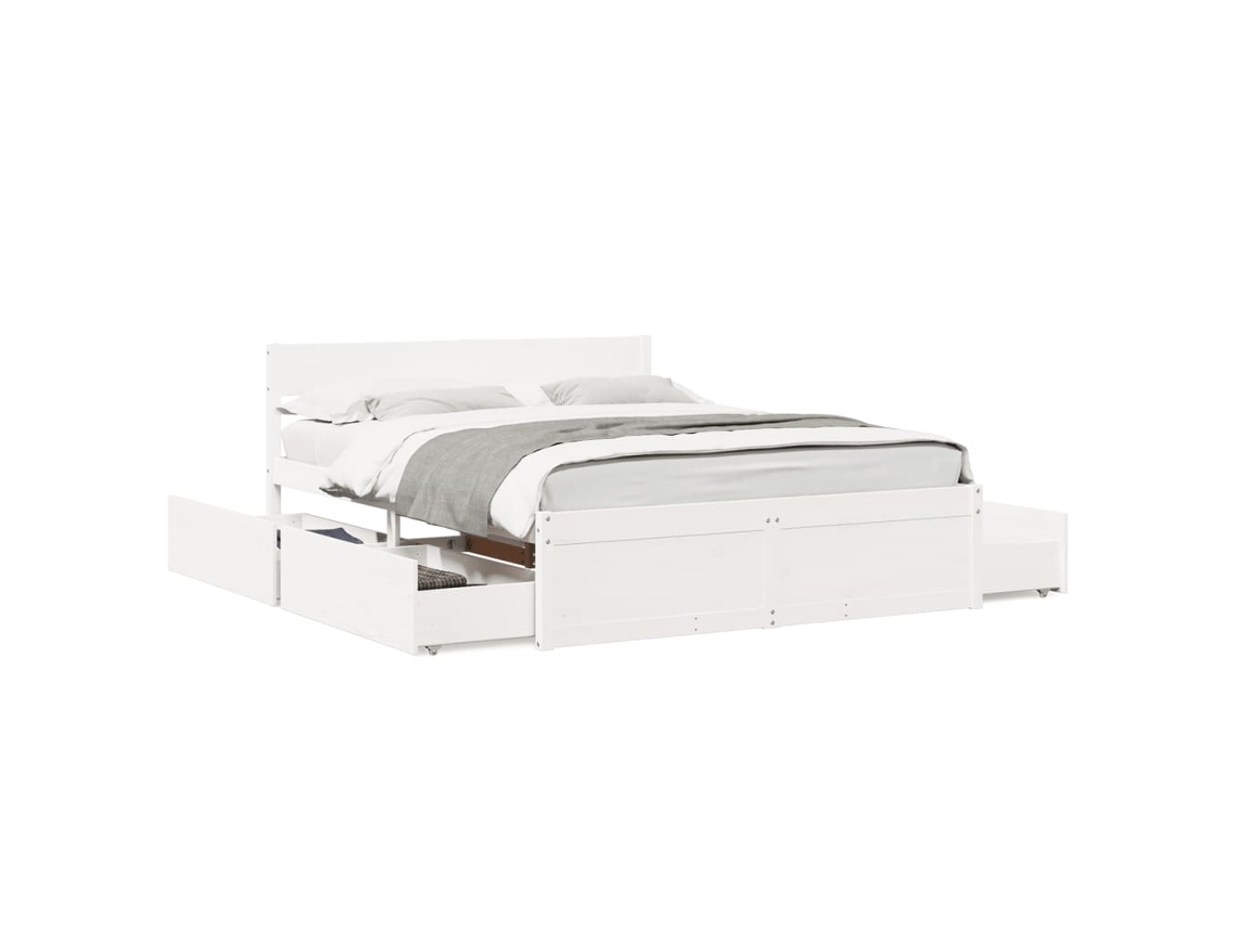 Cama Sem Colchão 150x200 cm Madeira de Pinho Maciça Branco MAISON EXCLUSIVE