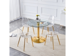 Conjunto Mesa Vidro 85cm 4 Cadeiras Plástico Transparente
