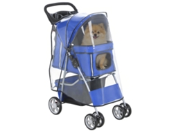 Carrinho Dobrável Para Cães/gatos, Para Crianças De Até 10 Kg, Com Capa De Chuva, Faixas Refletoras E Cesto De Armazenamento, 77 X 44 X 102 Cm, Azul.