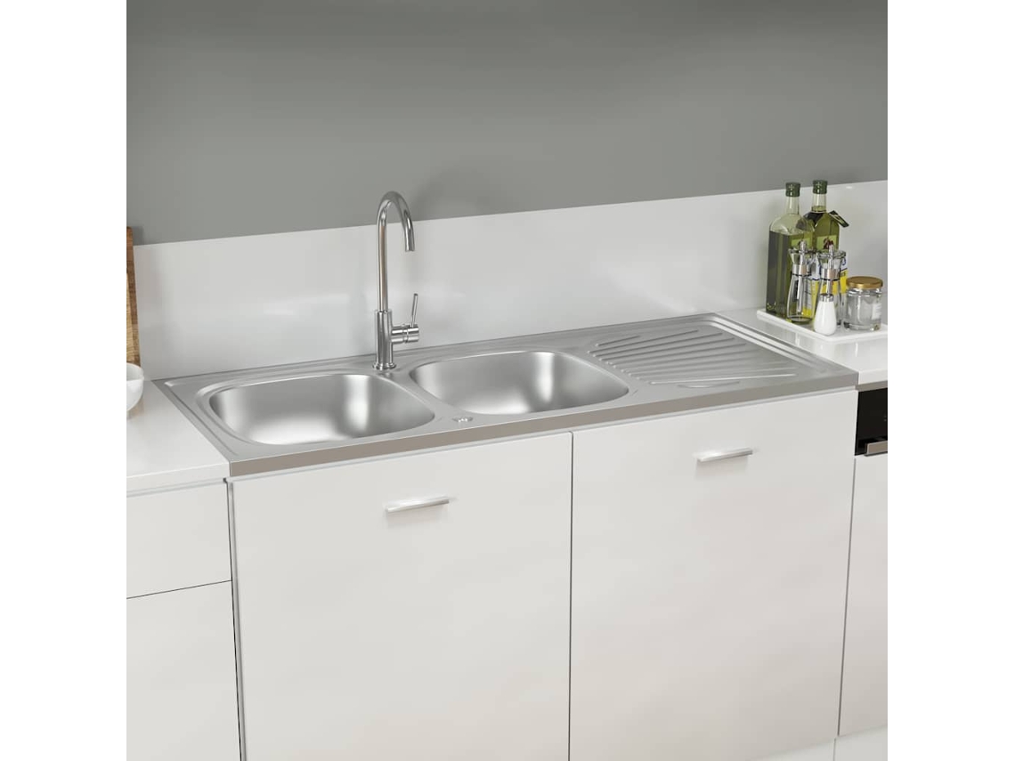 Vidaxl Lava-louça Cozinha + Cuba Dupla Aço Inox Prateado