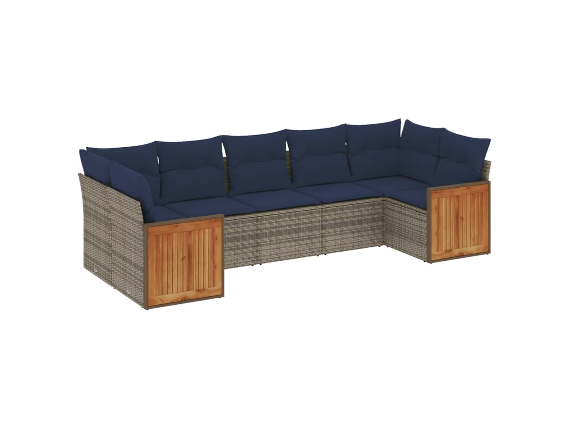 Conjunto de Sofá de Jardim, 7 Peças, Almofadas, Rattan Cinza MAISON EXCLUSIVE