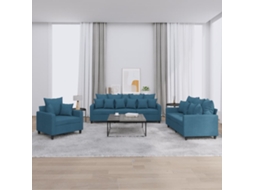 Vidaxl 3 Pcs Conjunto De Sofás Com Almofadões Veludo Azul