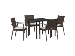Conjunto 5 De Jantar De Jardim Com Almofadas Vidaxl Marrom Em Rattan Sintético