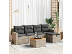 Vidaxl 6 Pcs Conjunto Sofás De Jardim Com Almofadões Vime Cinzento