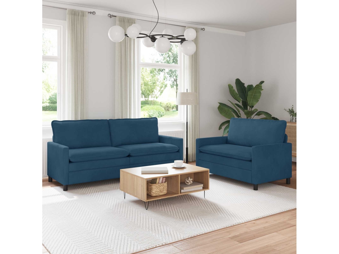 Vidaxl Conjunto De Sofás 2 Unid. Azul Veludo