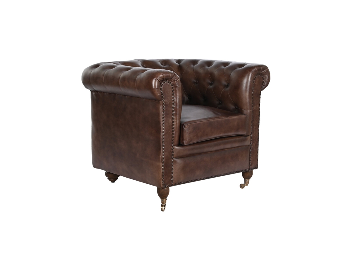 Poltrona Chester em Couro Marrom Escuro, 84x77x77cm