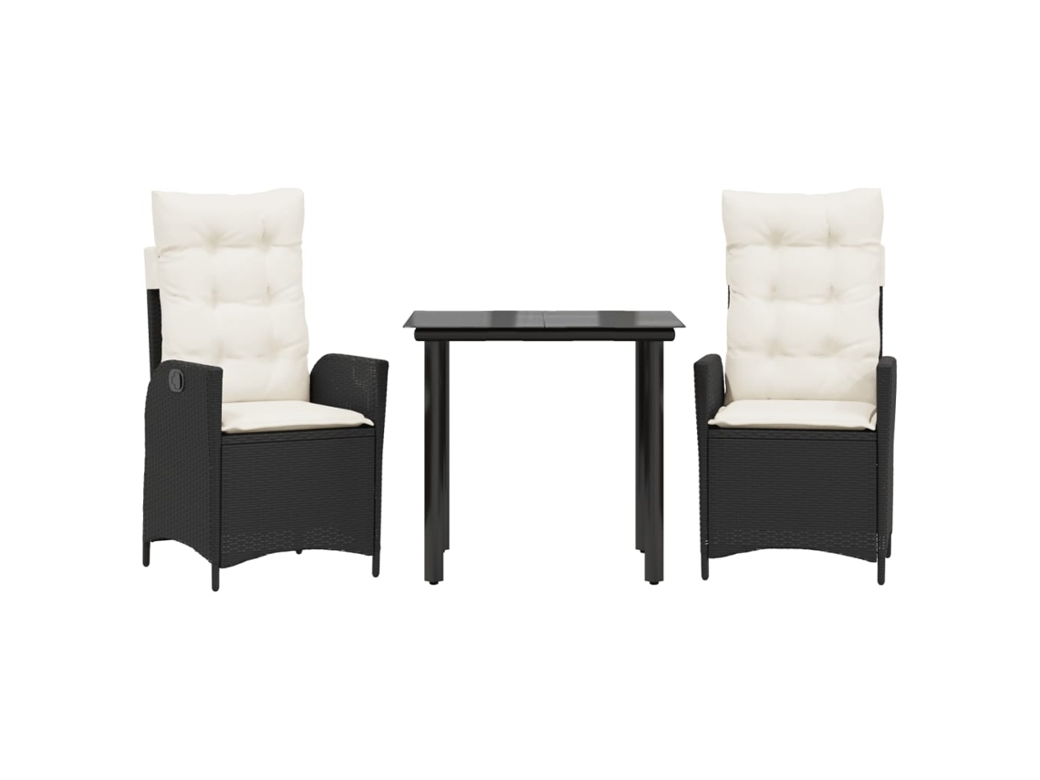 Conjunto de Jantar 3 Pcs para Jardim com Almofadões Vime Pe Preto MAISON EXCLUSIVE (3 pcs)