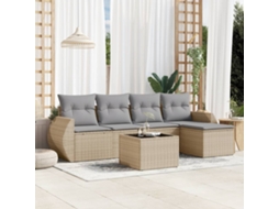 Vidaxl 6 Pcs Conjunto De Sofás P/ Jardim Com Almofadões Vime Pe Bege