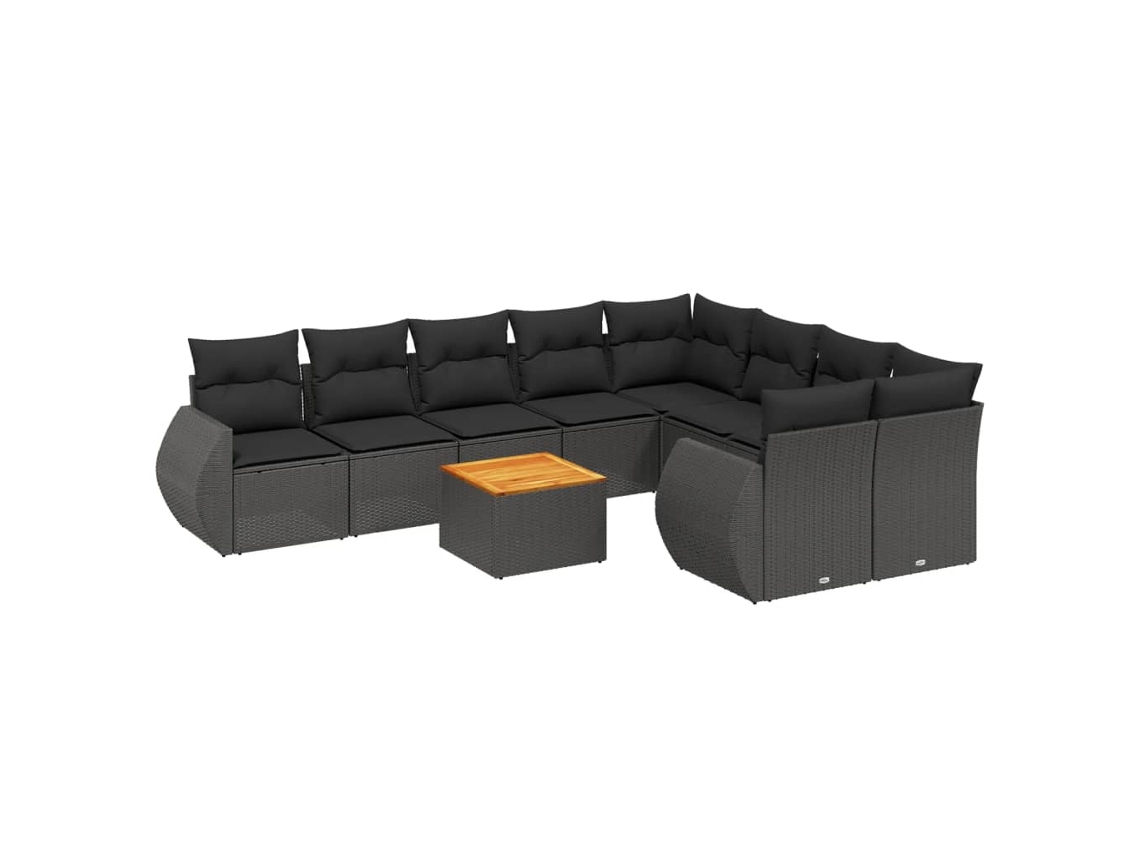 Conjunto de 10 sofás de jardim com almofadões Vime Pe Preto MAISON EXCLUSIVE