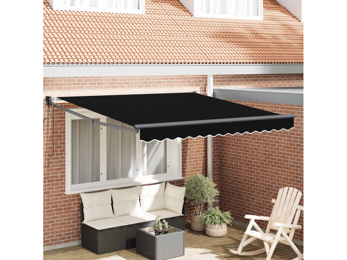 Vidaxl Toldo Retrátil Preto 350 X 250 Cm Poliéster E Metal