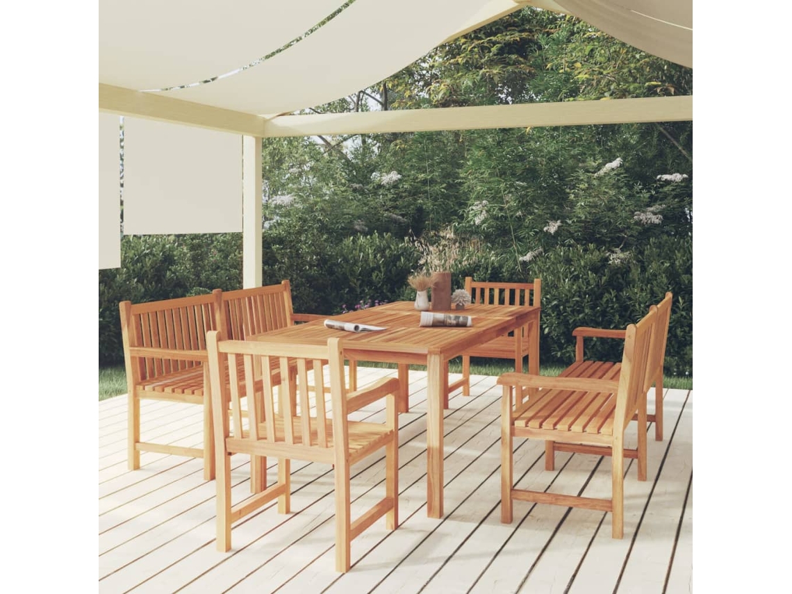 Conjunto 5 Peças Jantar P/ Jardim Madeira De Teca Sólido Dkd Home Decor