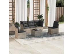 Vidaxl 6 Pcs Conj. Sofás Jardim Com Almofadões Vime Pe Cinzento-claro