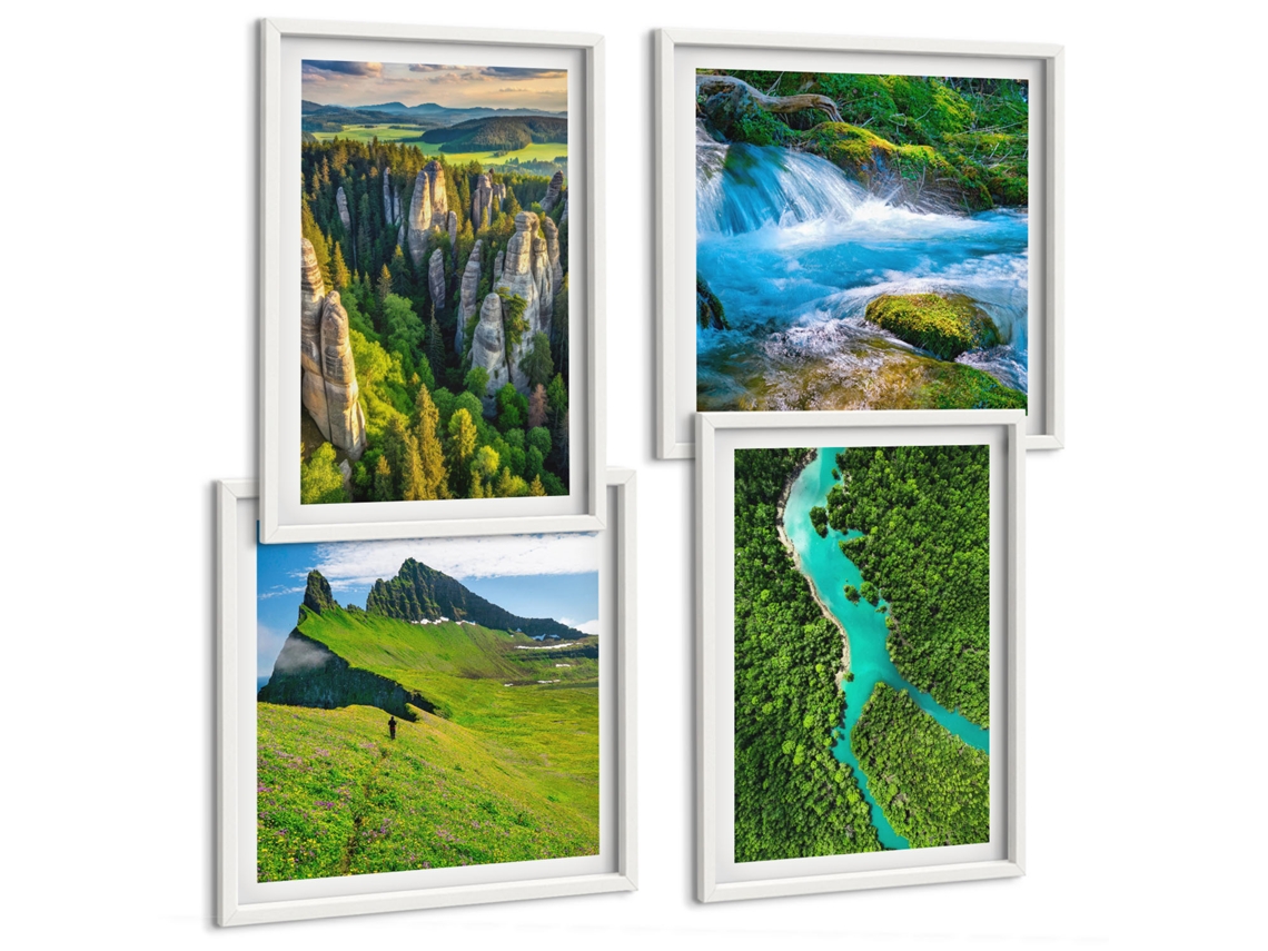 Composição De Quadros Oásis Verdes De Tranquilidade Na Floresta Espelharte (4 Peças)