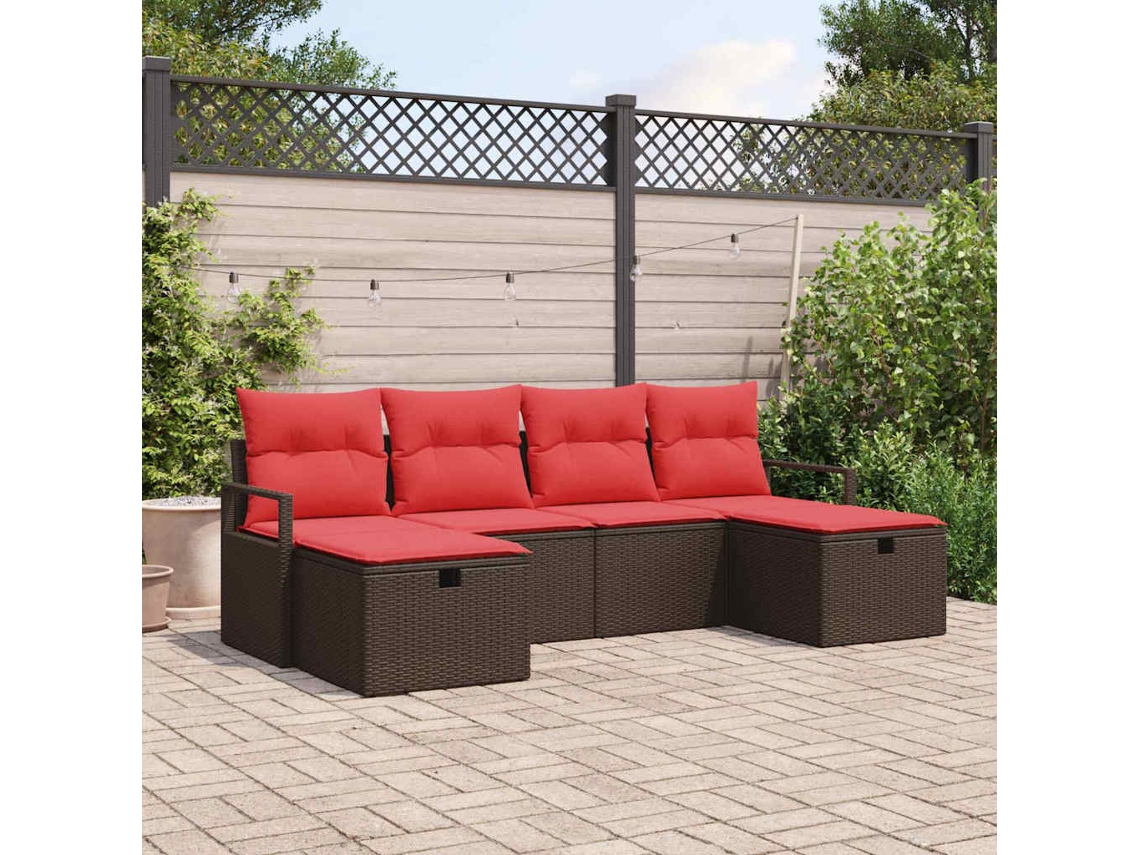 Vidaxl Conjunto De Sofás 6 Unid. 6-número De Lugares Marrom E Vermelho