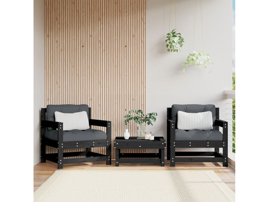Vidaxl Cadeiras De Jardim 2 Pcs Madeira De Pinho Maciça Preto