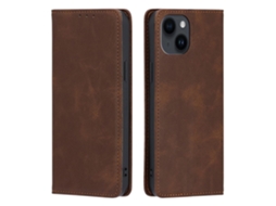 Capa Textura Gémeo Para Iphone 15 Plus Pele Sintética Anti-choque Castanho
