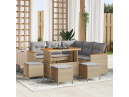 Vidaxl Conjunto De Sofá De Jardim 9 Pcs Bege Vime Pe