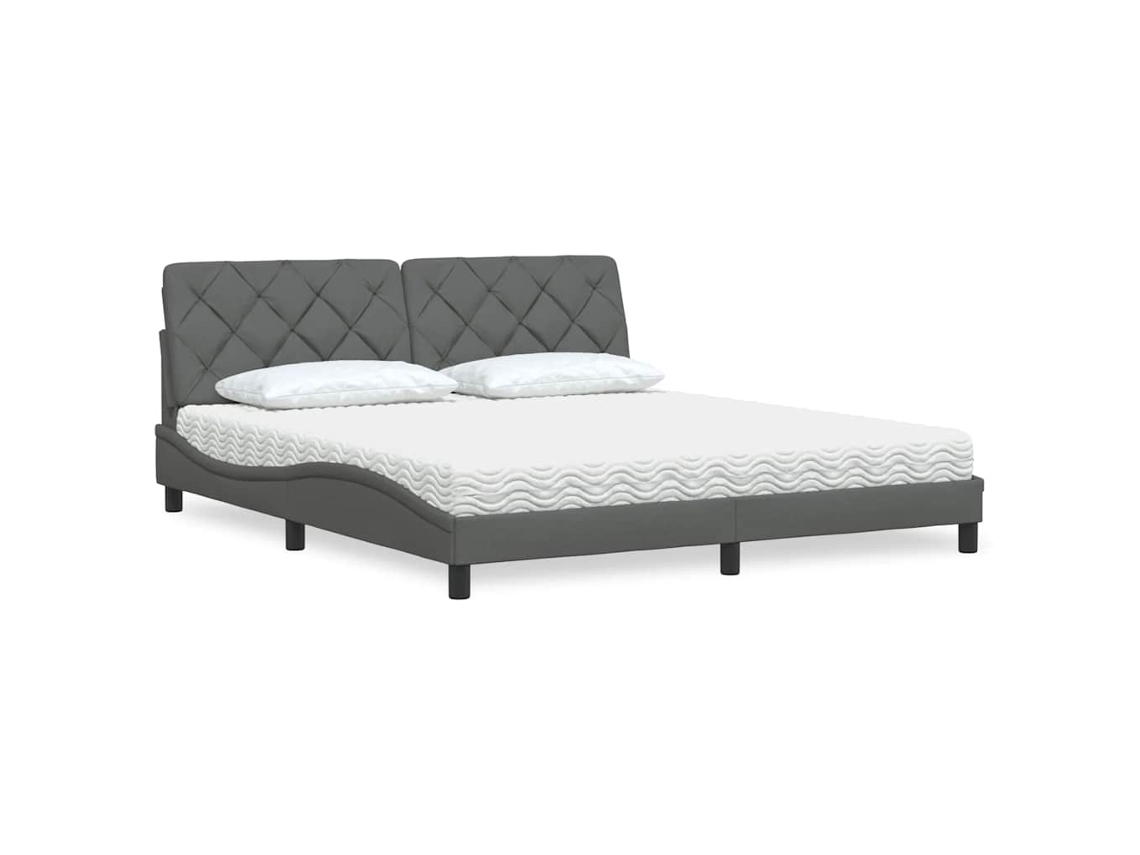 Cama Com Colchão 180x200 Cm Tecido Cinzento-escuro
