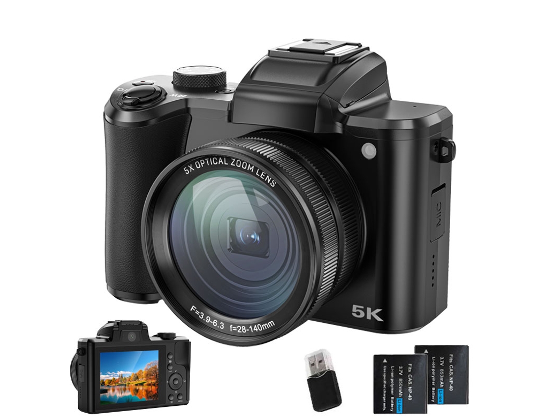 Câmera Digital SZSMART Dc206x 5k 64mp Tela Tátil Zoom Óptico 5x Câmera Dupla para Vloggers e Estudantes, 2 Bateria