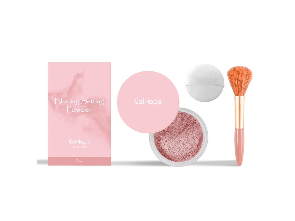 Pó Fixação Rosa com Pincel Maquiagem