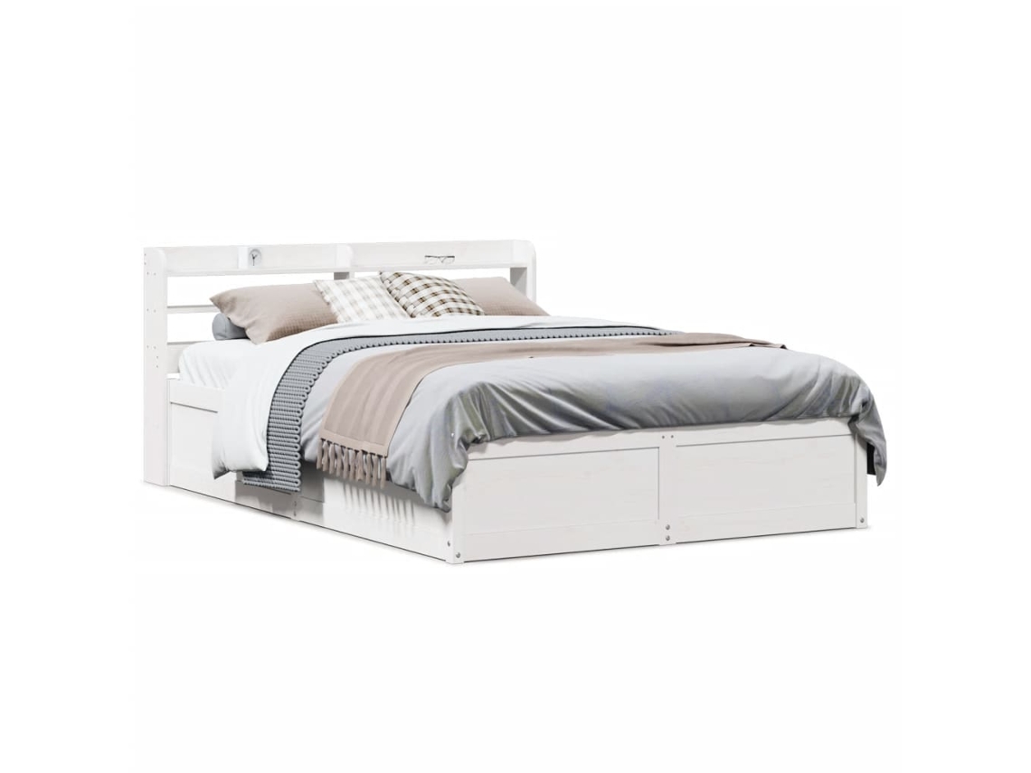 Estrutura Cama C/ Cabeceira 135x190 Cm Pinho Maciço Branco