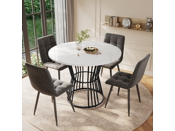 Mesa de cozinha branca com base de metal e estrutura resistente em mármore, ideal para restaurantes e cafés (1 peça)