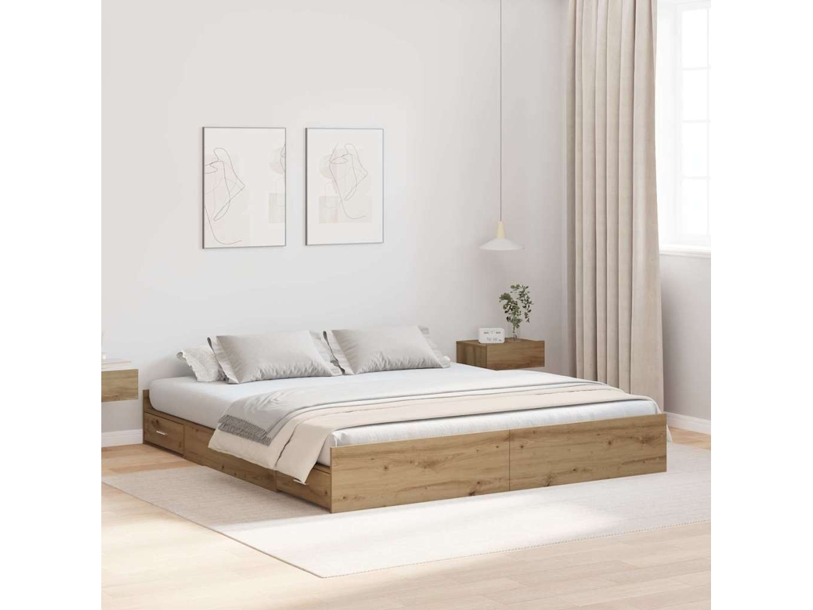 Vidaxl Estrado De Cama Com Arrumação Carvalho Artesanal 180 X 200 Cm