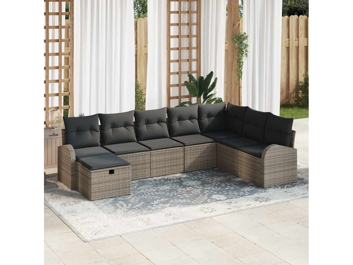 Vidaxl Conjunto De Sofá De Jardim 8 Pcs Cinzeto Rattan Sintético