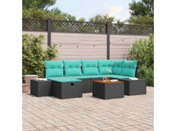 Vidaxl Conjunto De Sofá De Jardim 7 Unid. Preto Vime Pe