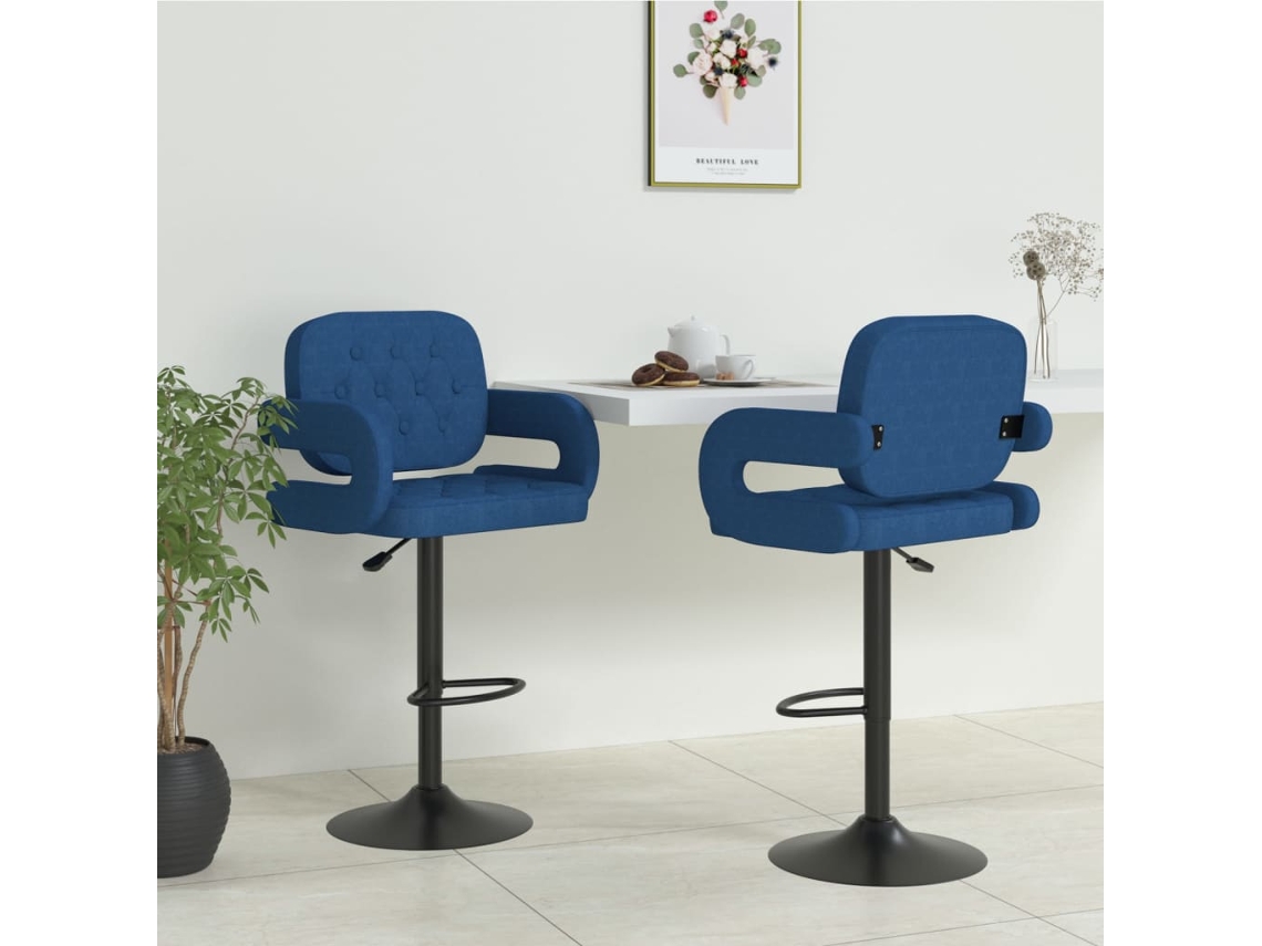 Vidaxl Bancos De Bar 2 Pcs Tecido Azul