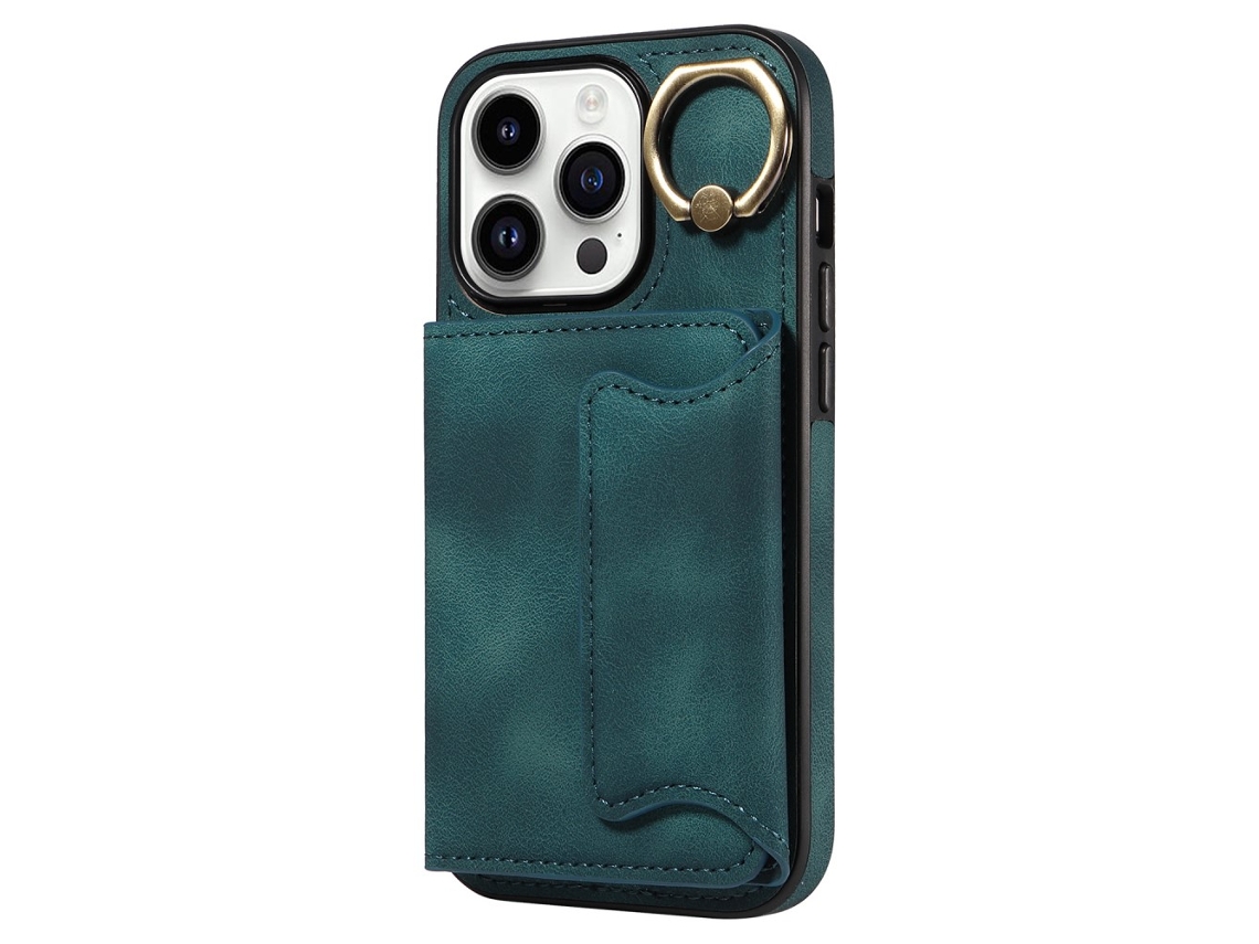 Suporte Casa Para Iphone 15 Pro Pele Sintética Com Porta-cartões Bege